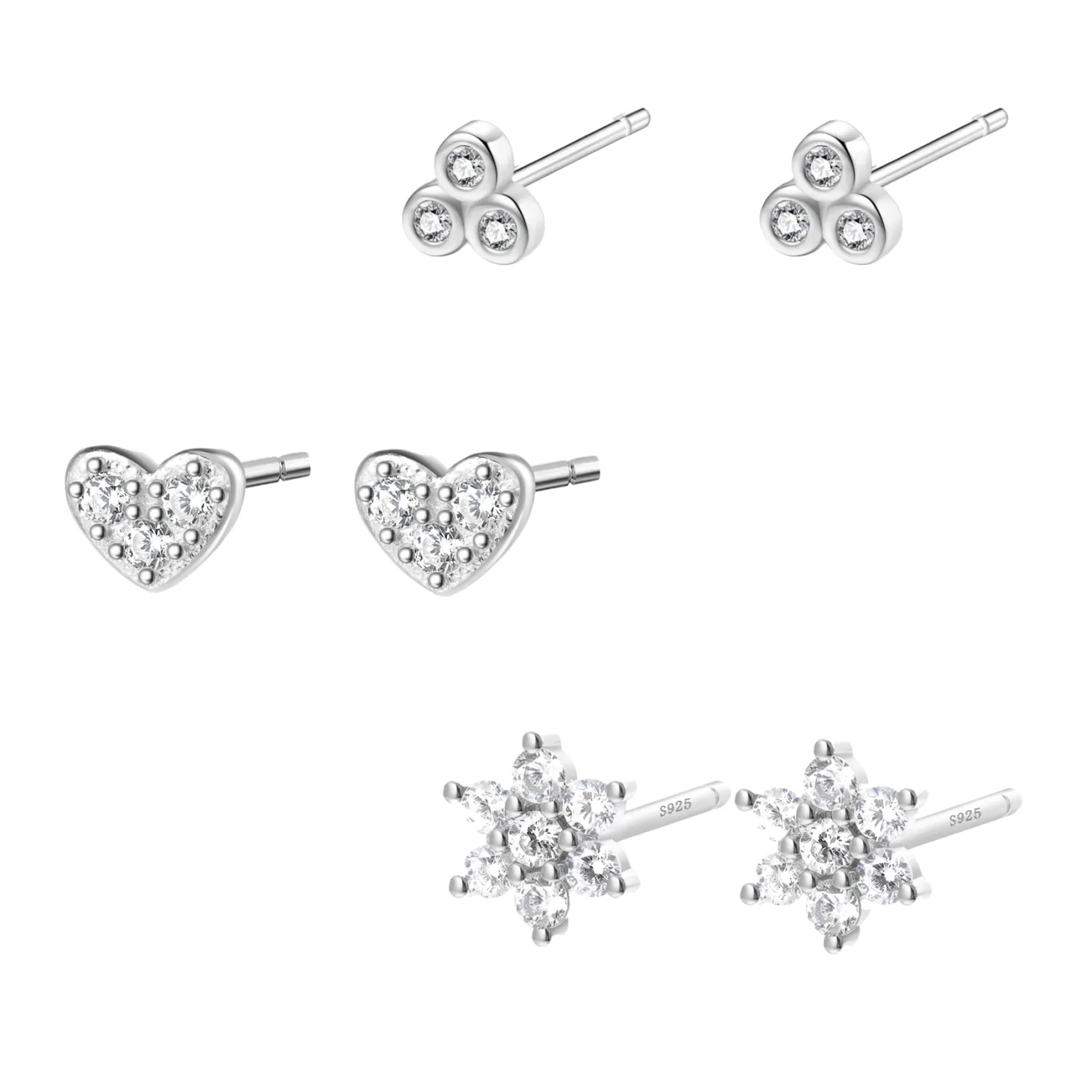 Earring Stack Sets | Hey Happiness Trio Ohrstecker Set Sterlingsilber