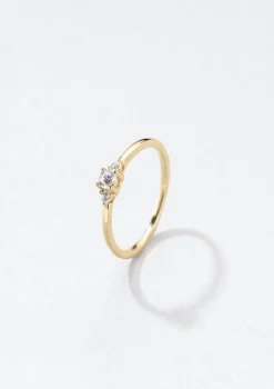 Schlichte Ringe | Hey Happiness Trio Steine Schmaler Ring Sterlingsilber in Gold