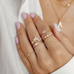 Schlichte Ringe | Hey Happiness Trio Steine Schmaler Ring Sterlingsilber in Gold