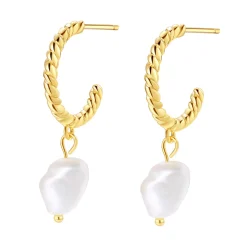 Perlenohrringe | Creolen | Hey Happiness Verdrehte Creolen mit Anhänger Perle Sterlingsilber in farbe Gold