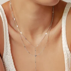 Lariat Necklaces | Filigrane Ketten | Hey Happiness Y Kette Mehrreihig Silberfarbe Silver