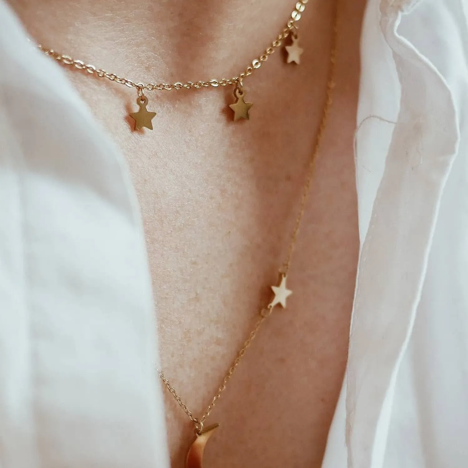 Filigrane Ketten | Hey Happiness Zarte Kette Sterne in farbe Gold