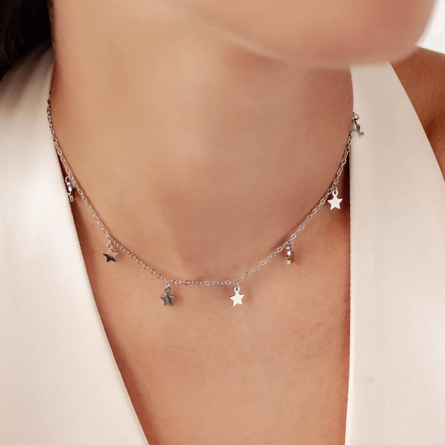 Choker Ketten | Filigrane Ketten | Hey Happiness Zarte Kette Sterne in Silberfarbe Silver