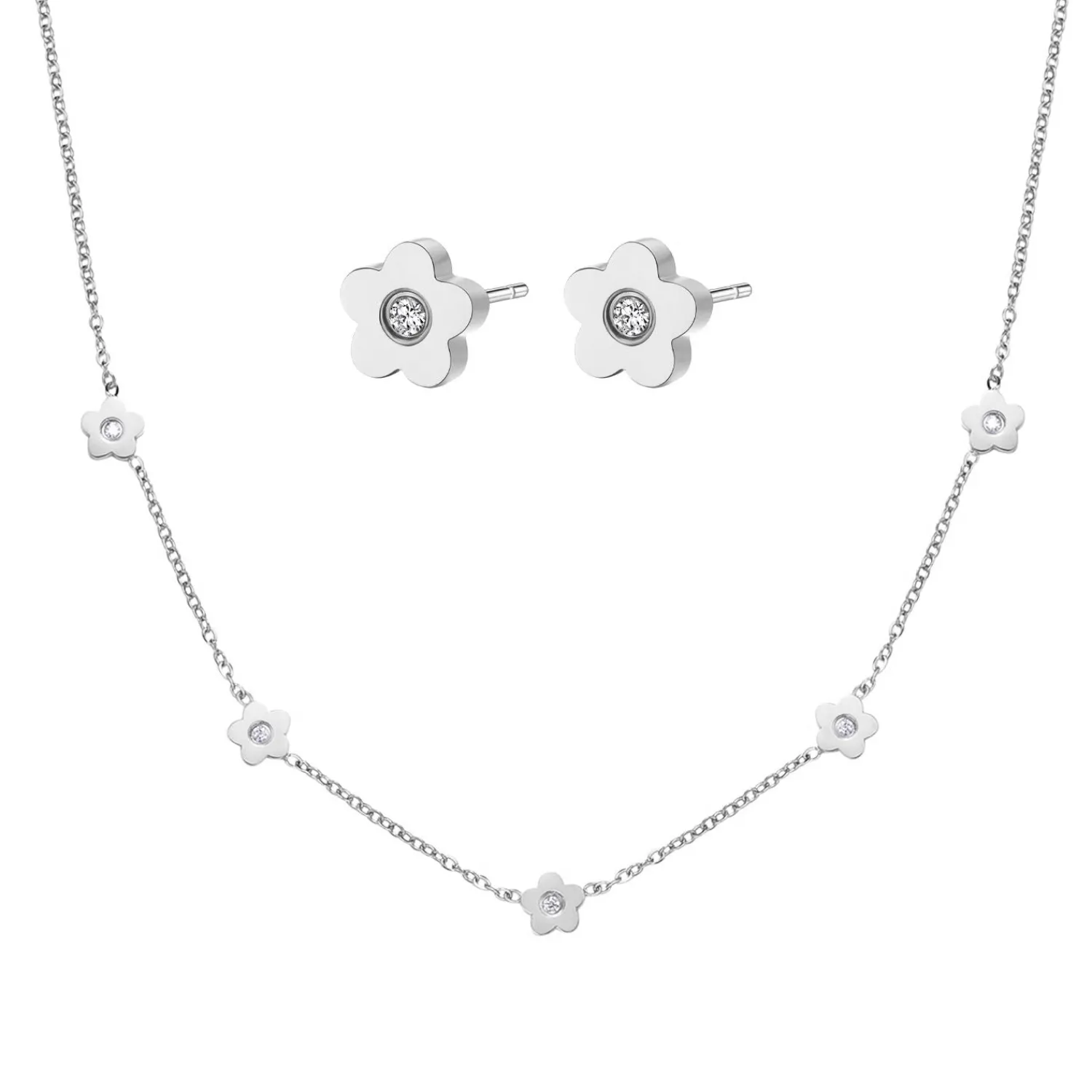 Necklace Sets | Filigrane Ketten | Hey Happiness Zierliche Blume Charm Kette in Silber Silver