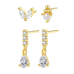 Earring Stack Sets | Ohrstecker | Hey Happiness Zirkonia und Perlen Ohrringe Set Sterlingsilber