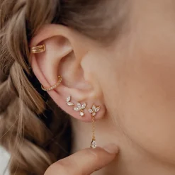 Ear Cuffs | Ohrstecker | Hey Happiness Zweireihige Ear Cuff Ohrringe Sterlingsilber in Gold