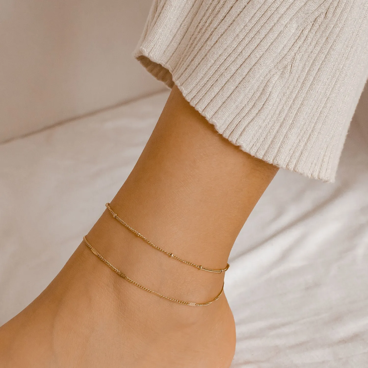 Fußkettchen | Hey Happiness Zweireihige Fußkette in Gold