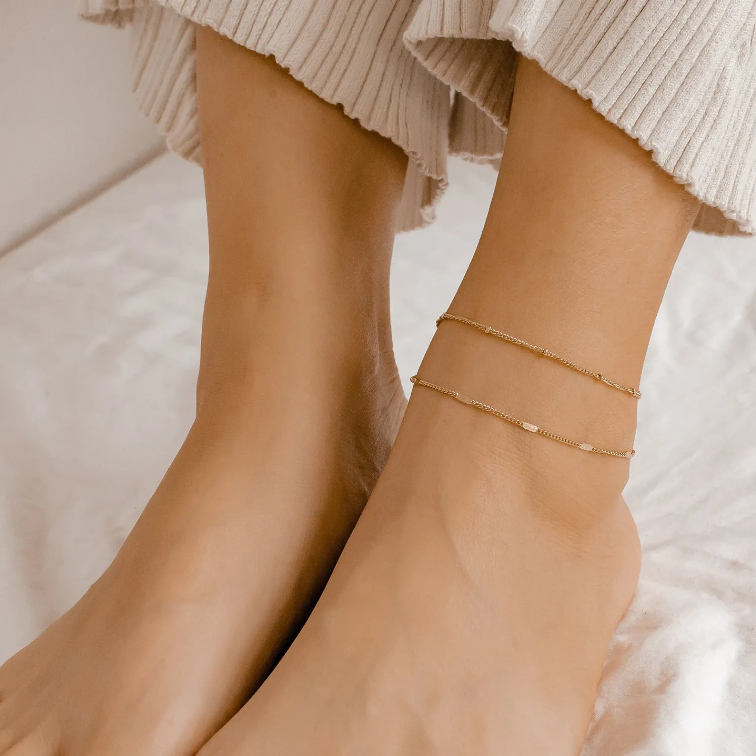 Fußkettchen | Hey Happiness Zweireihige Fußkette in Gold