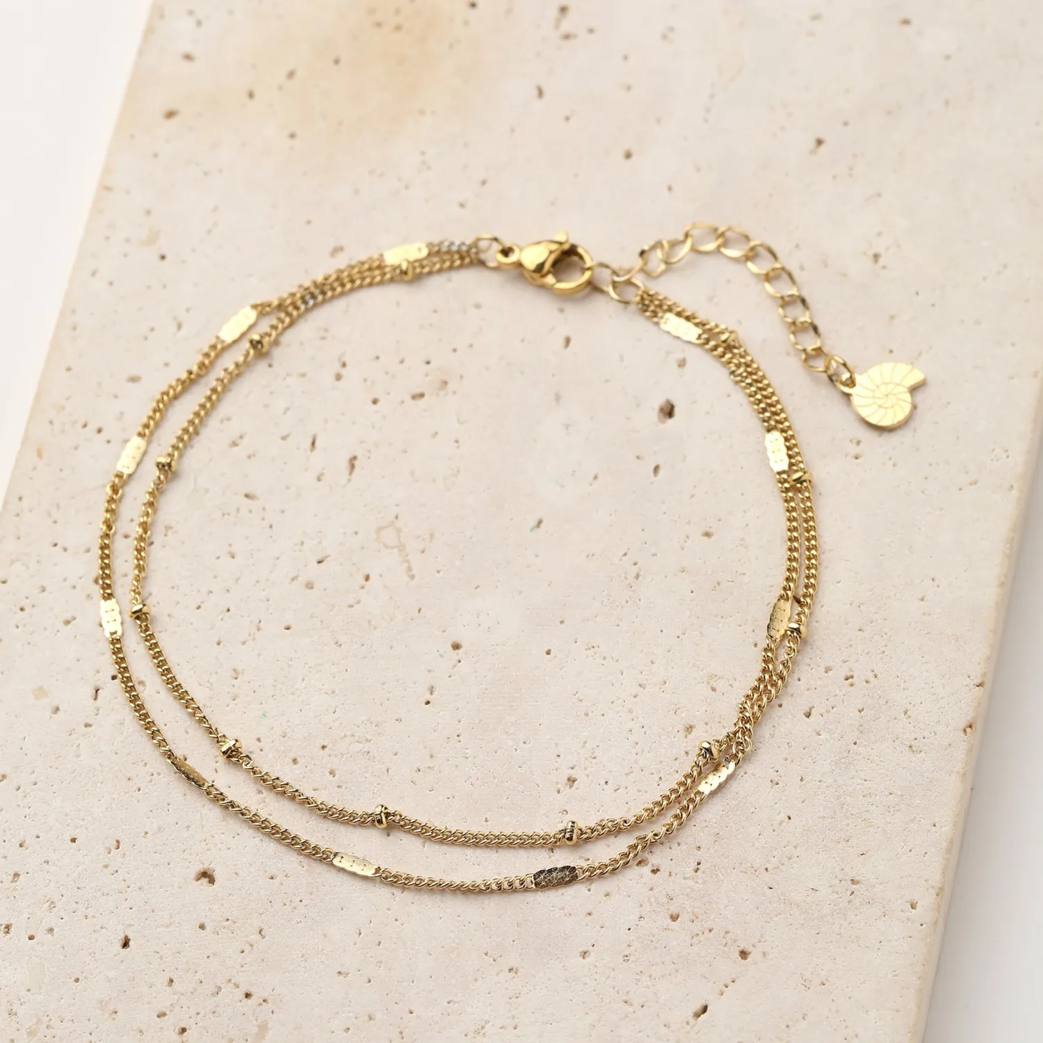 Fußkettchen | Hey Happiness Zweireihige Fußkette in Gold