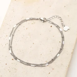Fußkettchen | Hey Happiness Zweireihige Fußkette in Silber Silver