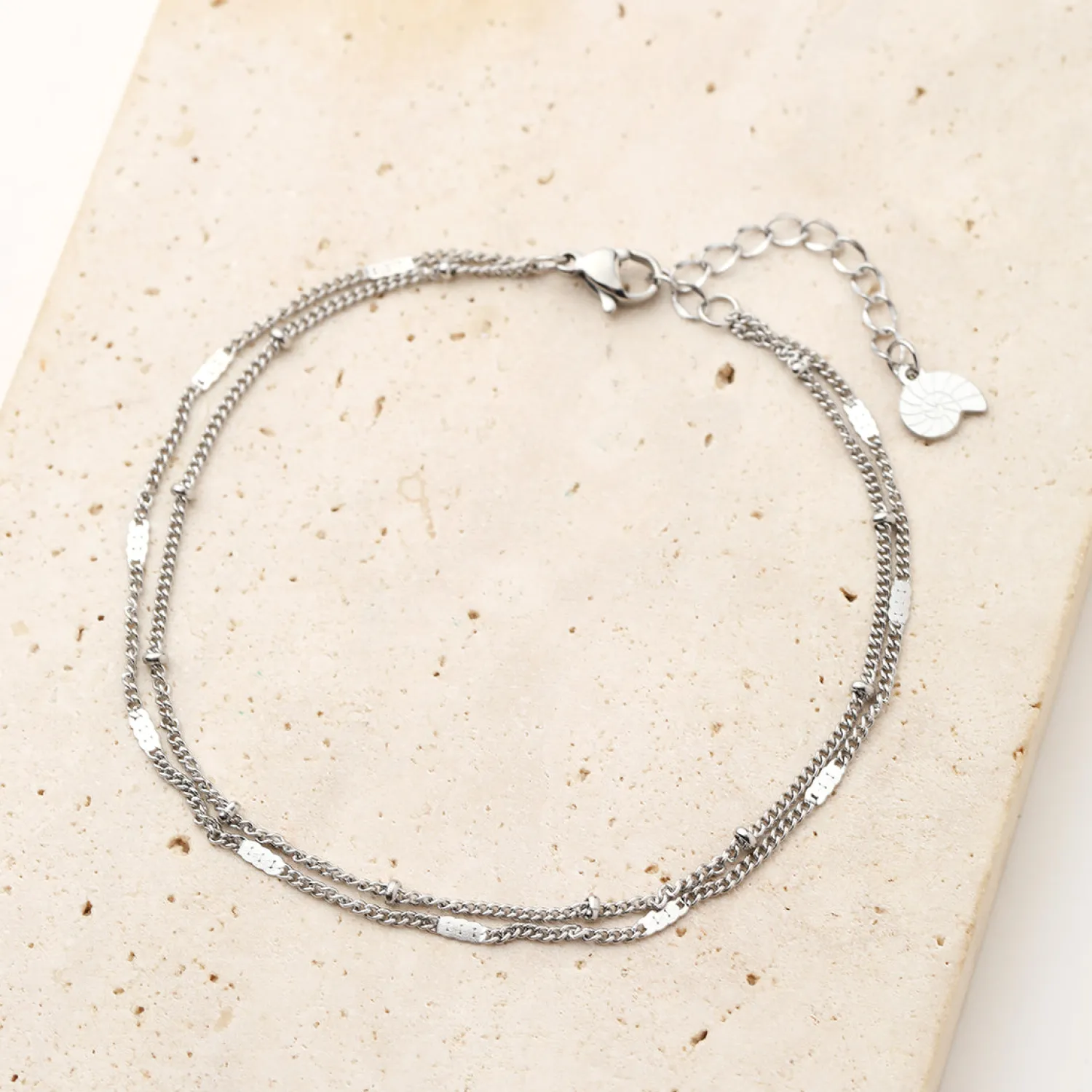 Fußkettchen | Hey Happiness Zweireihige Fußkette in Silber Silver