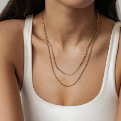 Filigrane Ketten | Hey Happiness Zweireihige Kette mit Grobglied- und Paperclip-Kette Wasserfest