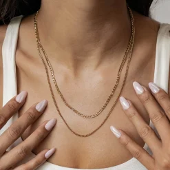 Filigrane Ketten | Hey Happiness Zweireihige Kette mit Grobglied- und Paperclip-Kette Wasserfest