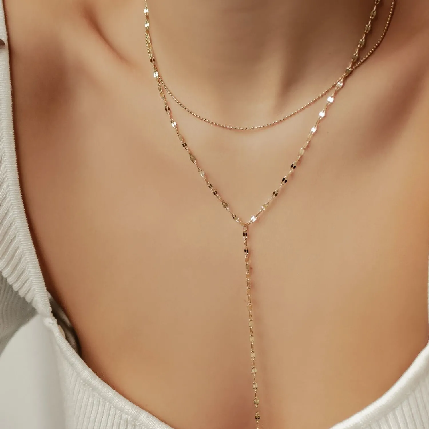 Lariat Necklaces | Filigrane Ketten | Hey Happiness Zweireihige Kugel- und Rolokette Y Form