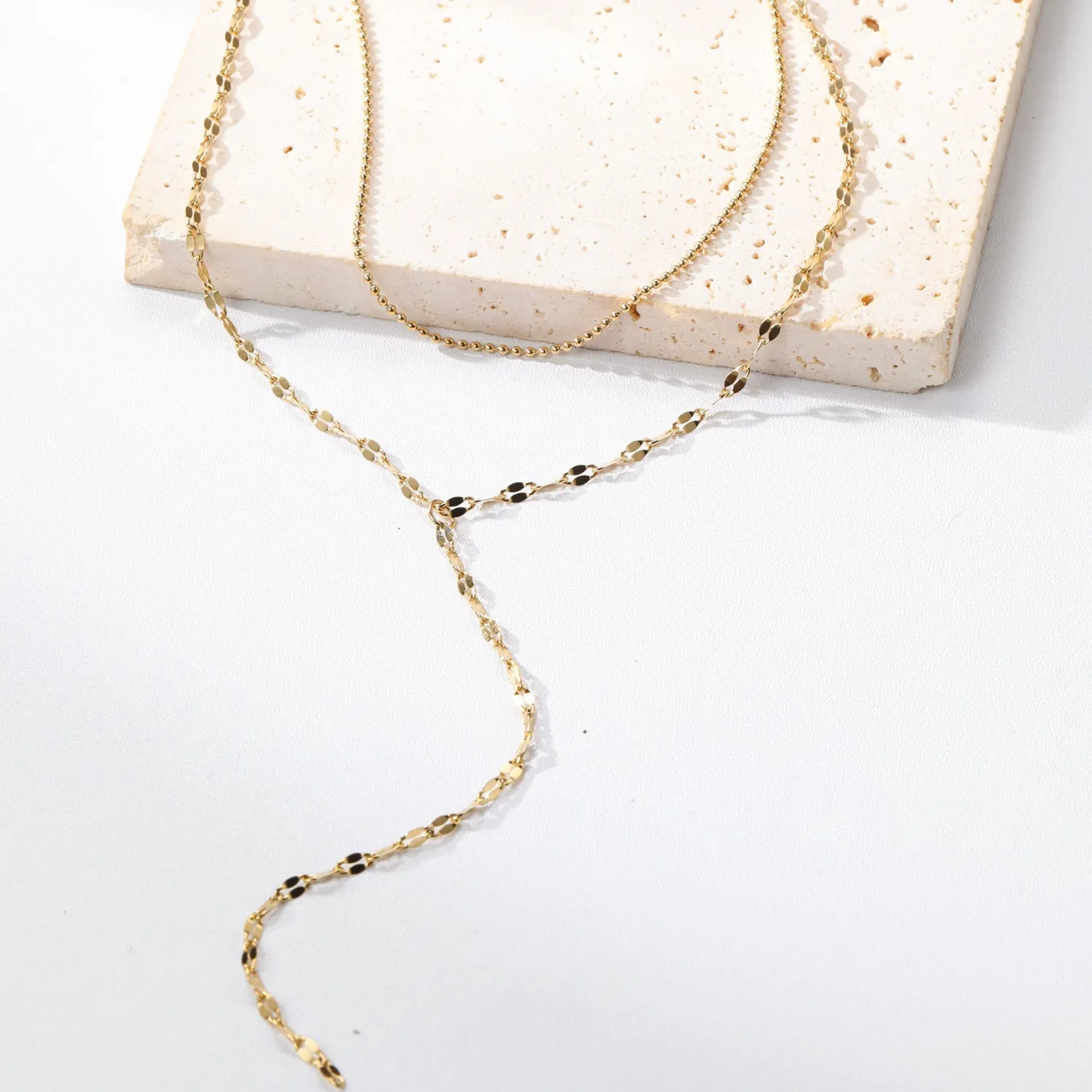 Lariat Necklaces | Filigrane Ketten | Hey Happiness Zweireihige Kugel- und Rolokette Y Form