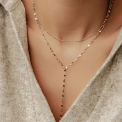 Lariat Necklaces | Filigrane Ketten | Hey Happiness Zweireihige Kugel- und Rolokette Y Form
