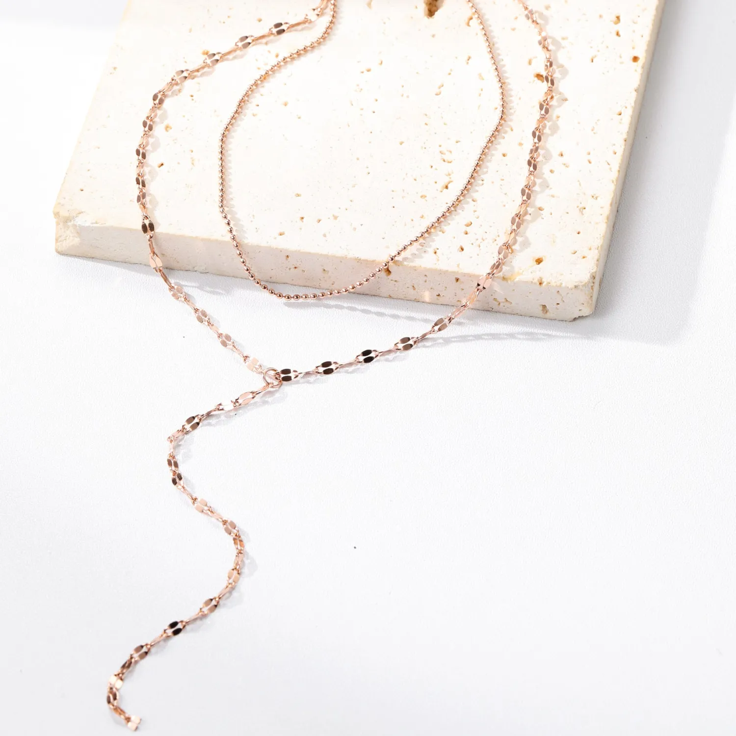 Lariat Necklaces | Filigrane Ketten | Hey Happiness Zweireihige Kugel- und Rolokette Y Form