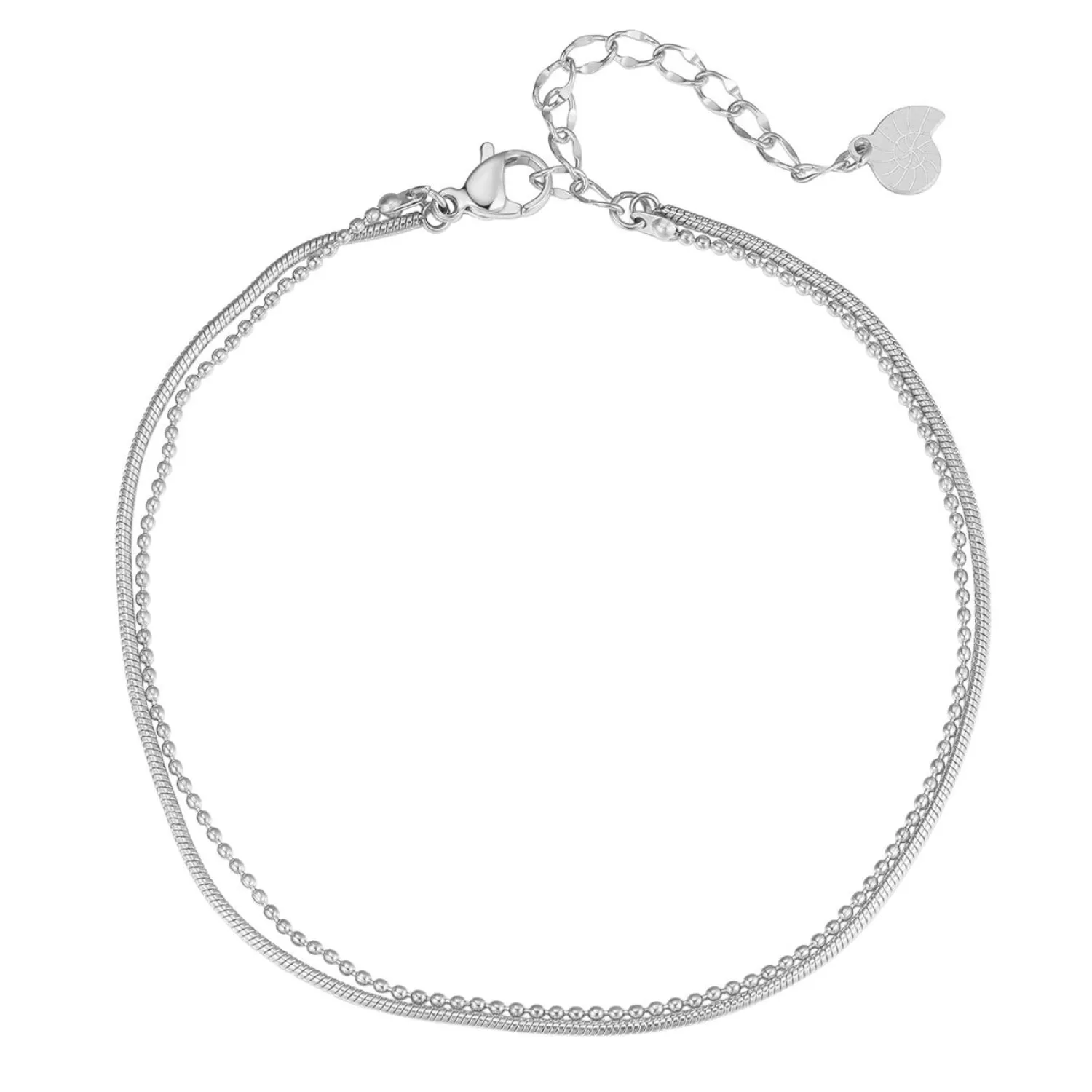 Fußkettchen | Hey Happiness Zweireihiges Kugel und Schlangen-Fußkettchen Silber Silver