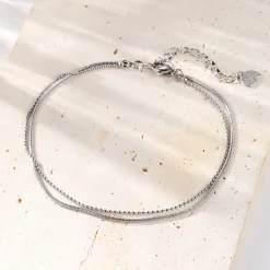 Fußkettchen | Hey Happiness Zweireihiges Kugel und Schlangen-Fußkettchen Silber Silver