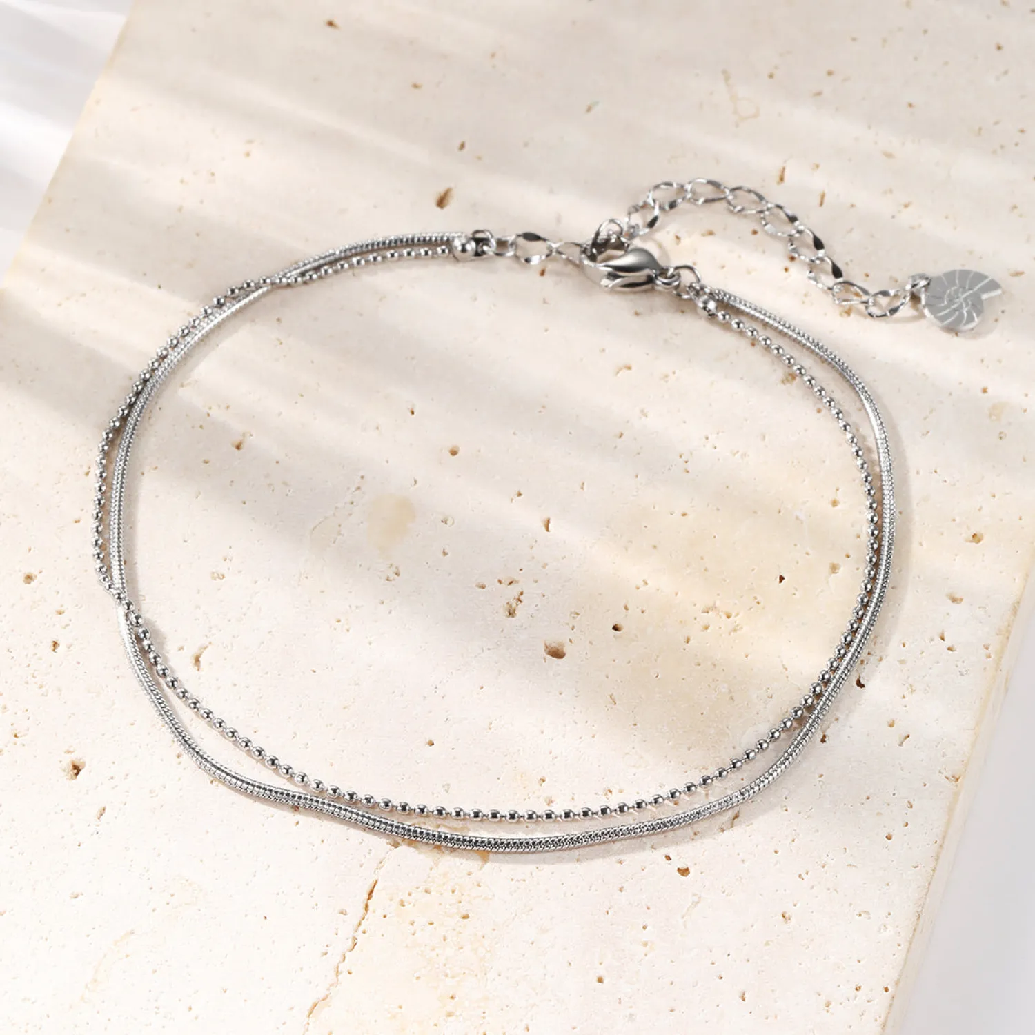 Fußkettchen | Hey Happiness Zweireihiges Kugel und Schlangen-Fußkettchen Silber Silver